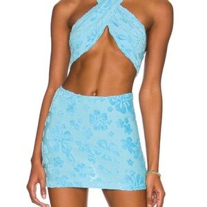 Frankie's Bikinis Blue Cut Out Tie Front Bodycon Dress